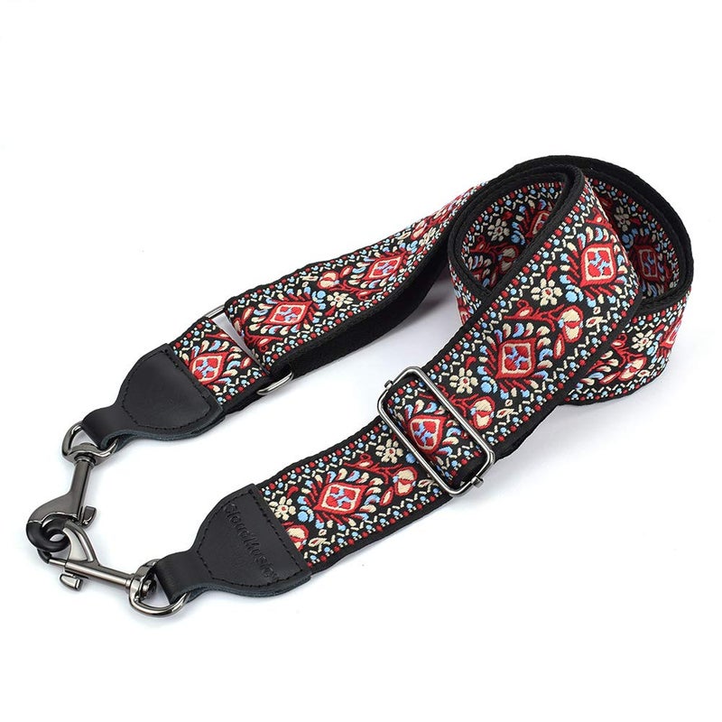 CLOUDMUSIC Banjo Strap Guitar Strap For Handbag Purse Jacquard Woven With Leather Ends And Metal Clips(Red Pattern) - Image 4